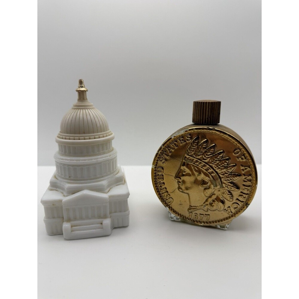 Vintage Avon Collectible Bottle Lot U.S. Capitol Milk Glass & 1977 Indian Head
